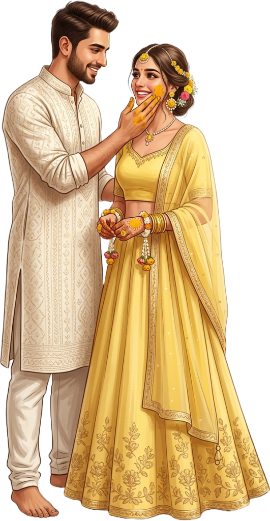 Sweet Indian Couple Haldi Ceremony Illustration Caricature PNG Download 1 - Sweet Indian Couple Haldi Ceremony Illustration Caricature PNG Download Free PNG Download