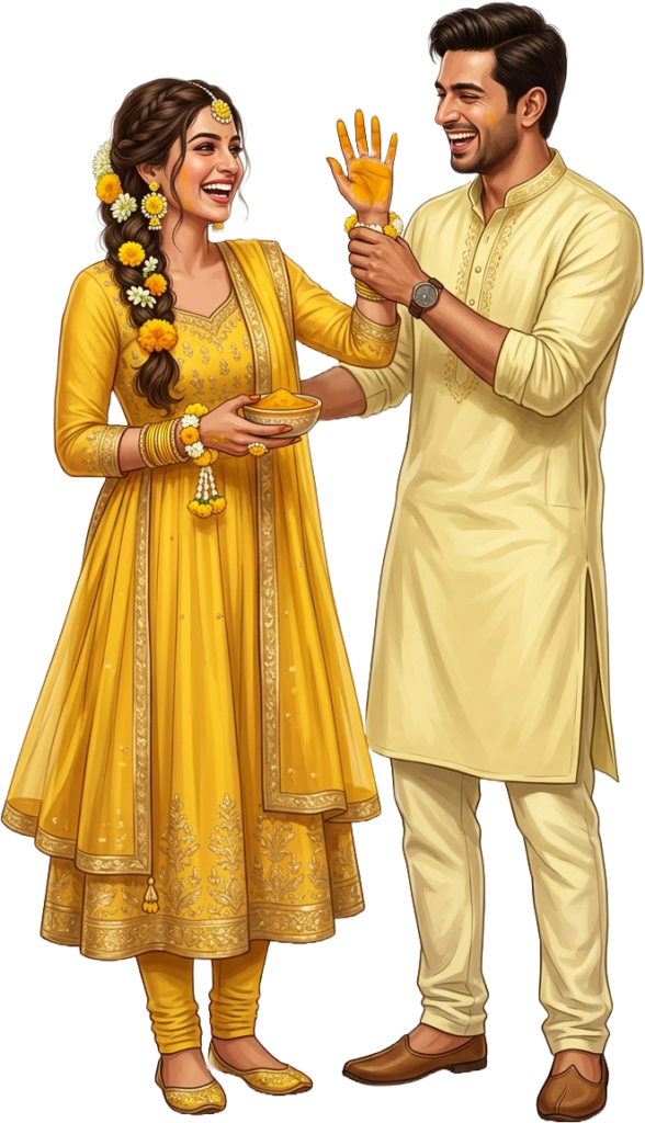 - Happy Haldi Ceremony Bride and Groom Illustration Caricature PNG Free PNG Download