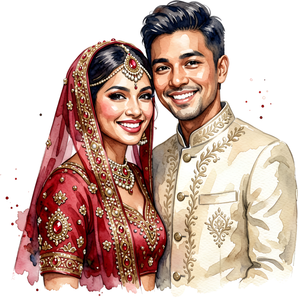 Joyful Indian bride groom portrait, expressive PNG image perfect for happy wedding celebration clip art 1 Joyful Indian bride groom portrait, expressive PNG image perfect for happy wedding celebration clip art