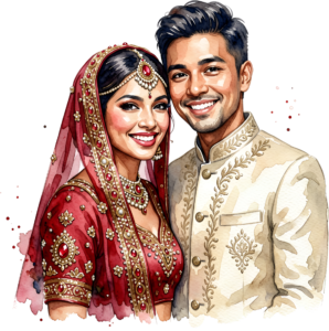 Happy Indian Wedding Couple Illustration, a Radiant PNG Element for Joyful Invitations and Digital Storytelling 51 - Happy Indian Wedding Couple Illustration, a Radiant PNG Element for Joyful Invitations and Digital Storytelling Free PNG Download