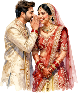 - Celebrate unity with this beautiful Indian Wedding Couple artwork, a charming PNG caricature featuring a bouquet for event designs Free PNG Download