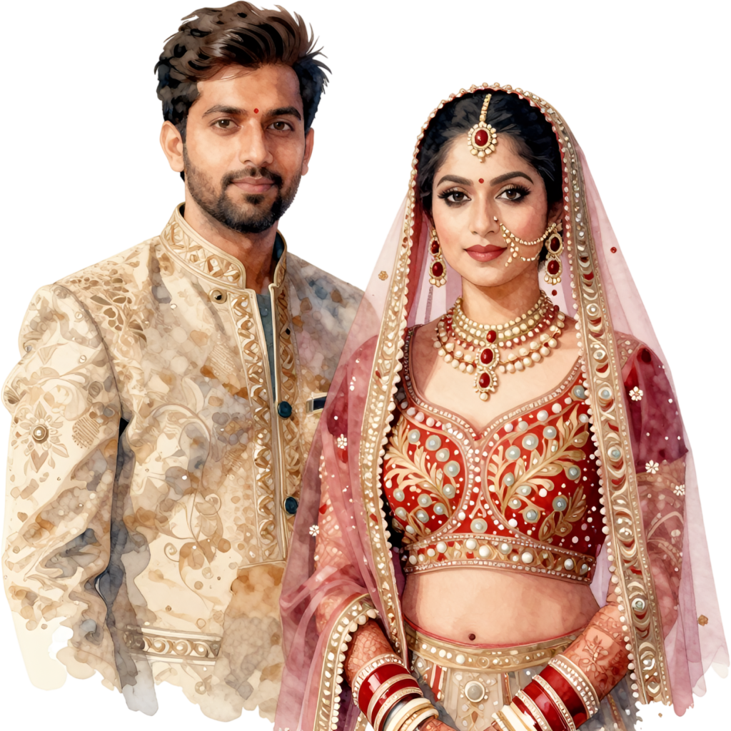 Solemn Indian wedding pair portrait, dignified PNG illustration for traditional bridal groom clip art events 1 Solemn Indian wedding pair portrait, dignified PNG illustration for traditional bridal groom clip art events