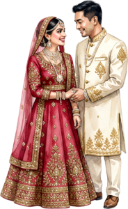- Celebrate unity with this beautiful Indian Wedding Couple artwork, a charming PNG caricature featuring a bouquet for event designs Free PNG Download