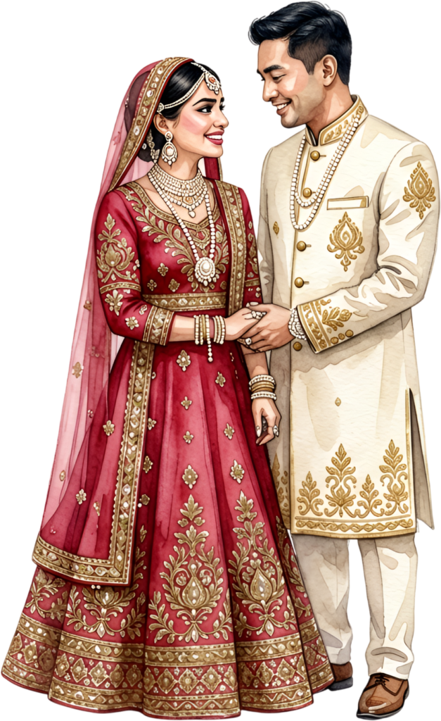 Majestic Indian wedding attire showcase, splendid PNG artwork for grand ceremony bride groom clip art 1 Majestic Indian wedding attire showcase, splendid PNG artwork for grand ceremony bride groom clip art