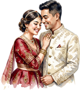 Happy Indian Wedding Couple Illustration, a Radiant PNG Element for Joyful Invitations and Digital Storytelling 8 - Happy Indian Wedding Couple Illustration, a Radiant PNG Element for Joyful Invitations and Digital Storytelling Free PNG Download