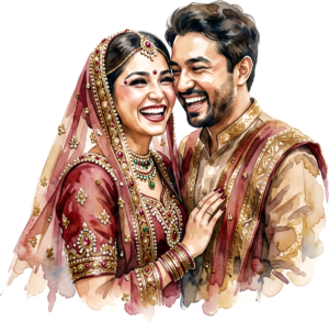 - Celebrate unity with this beautiful Indian Wedding Couple artwork, a charming PNG caricature featuring a bouquet for event designs Free PNG Download