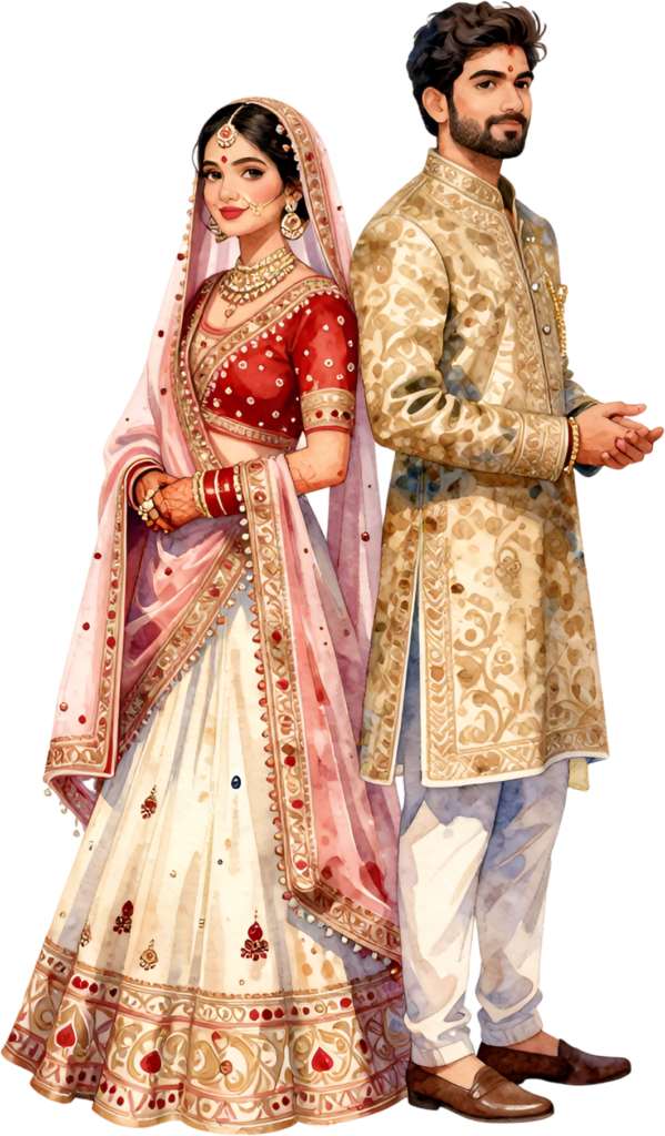 Stylish Indian wedding duo standing, contemporary PNG artwork for modern bridal groom clip art projects 1 Stylish Indian wedding duo standing, contemporary PNG artwork for modern bridal groom clip art projects