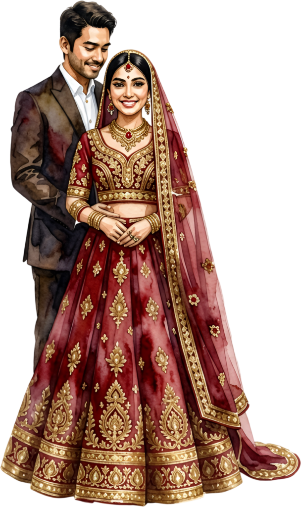 Regal Indian wedding pair embracing, elegant PNG illustration for grand ceremony bride groom clip art 1 Regal Indian wedding pair embracing, elegant PNG illustration for grand ceremony bride groom clip art