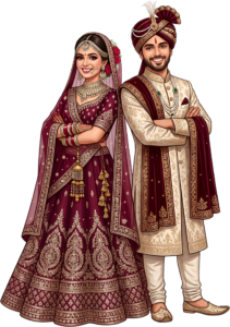 - Celebrate unity with this beautiful Indian Wedding Couple artwork, a charming PNG caricature featuring a bouquet for event designs Free PNG Download