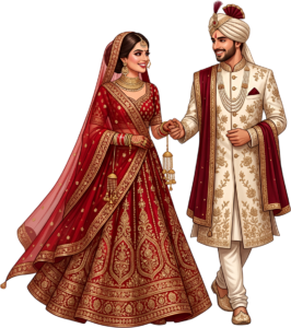- Celebrate unity with this beautiful Indian Wedding Couple artwork, a charming PNG caricature featuring a bouquet for event designs Free PNG Download