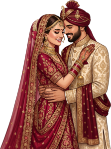 - Celebrate unity with this beautiful Indian Wedding Couple artwork, a charming PNG caricature featuring a bouquet for event designs Free PNG Download