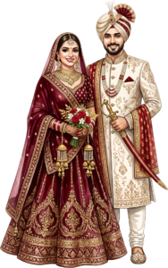 - Celebrate unity with this beautiful Indian Wedding Couple artwork, a charming PNG caricature featuring a bouquet for event designs Free PNG Download