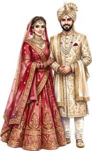 - Celebrate unity with this beautiful Indian Wedding Couple artwork, a charming PNG caricature featuring a bouquet for event designs Free PNG Download