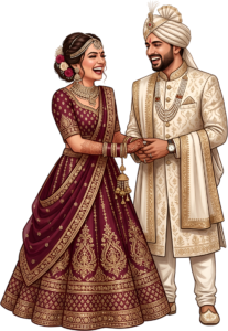 - Celebrate unity with this beautiful Indian Wedding Couple artwork, a charming PNG caricature featuring a bouquet for event designs Free PNG Download
