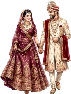 - Celebrate unity with this beautiful Indian Wedding Couple artwork, a charming PNG caricature featuring a bouquet for event designs Free PNG Download