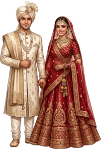 - Celebrate unity with this beautiful Indian Wedding Couple artwork, a charming PNG caricature featuring a bouquet for event designs Free PNG Download
