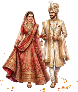 - Celebrate unity with this beautiful Indian Wedding Couple artwork, a charming PNG caricature featuring a bouquet for event designs Free PNG Download