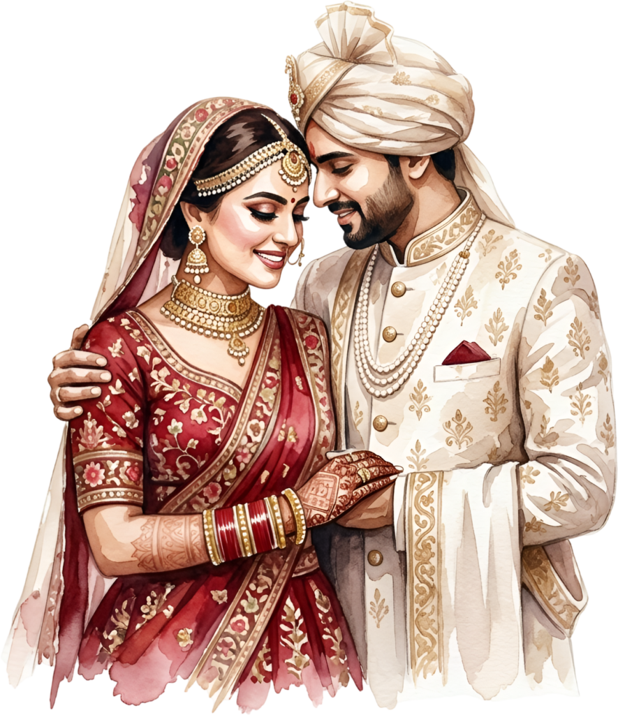 Joyful Indian Wedding Couple Illustration, a Charming PNG Asset for Digital Invitations and Celebrations