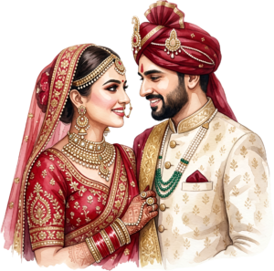- Celebrate unity with this beautiful Indian Wedding Couple artwork, a charming PNG caricature featuring a bouquet for event designs Free PNG Download