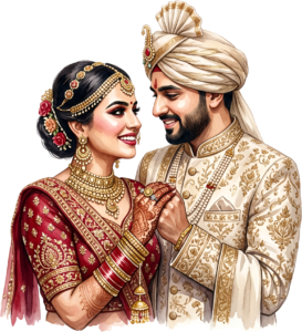 - Content Indian Wedding Couple Illustration, Featuring a Bride with Nose Ring for Authentic Invitations and Decor Free PNG Download