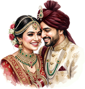 - Content Indian Wedding Couple Illustration, Featuring a Bride with Nose Ring for Authentic Invitations and Decor Free PNG Download