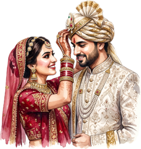 - Celebrate unity with this beautiful Indian Wedding Couple artwork, a charming PNG caricature featuring a bouquet for event designs Free PNG Download