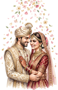 - Celebrate unity with this beautiful Indian Wedding Couple artwork, a charming PNG caricature featuring a bouquet for event designs Free PNG Download