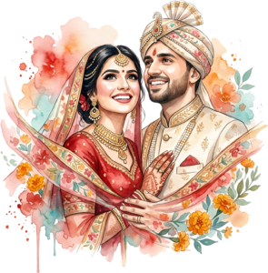 - Content Indian Wedding Couple Illustration, Featuring a Bride with Nose Ring for Authentic Invitations and Decor Free PNG Download