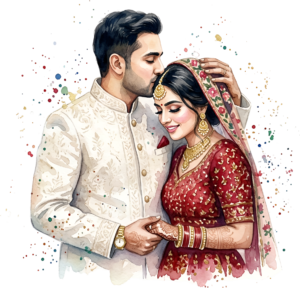 - Celebrate unity with this beautiful Indian Wedding Couple artwork, a charming PNG caricature featuring a bouquet for event designs Free PNG Download