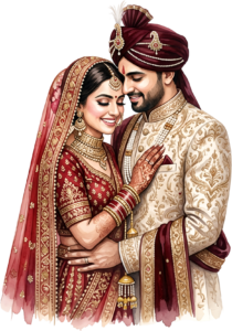 - Celebrate unity with this beautiful Indian Wedding Couple artwork, a charming PNG caricature featuring a bouquet for event designs Free PNG Download