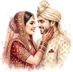 - Celebrate unity with this beautiful Indian Wedding Couple artwork, a charming PNG caricature featuring a bouquet for event designs Free PNG Download