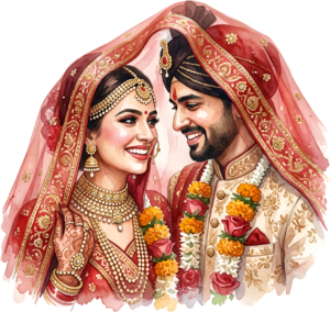 - Content Indian Wedding Couple Illustration, Featuring a Bride with Nose Ring for Authentic Invitations and Decor Free PNG Download