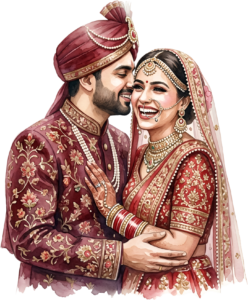 - Celebrate unity with this beautiful Indian Wedding Couple artwork, a charming PNG caricature featuring a bouquet for event designs Free PNG Download
