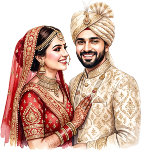 - Celebrate unity with this beautiful Indian Wedding Couple artwork, a charming PNG caricature featuring a bouquet for event designs Free PNG Download