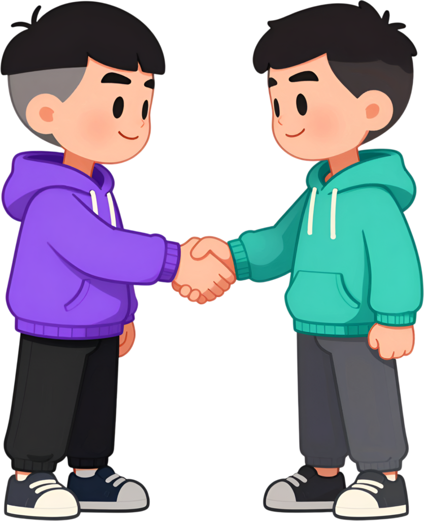 Capture Handshake Boys displaying friendly agreement, male Friends Cartoon PNG offers perfect partnership clipart