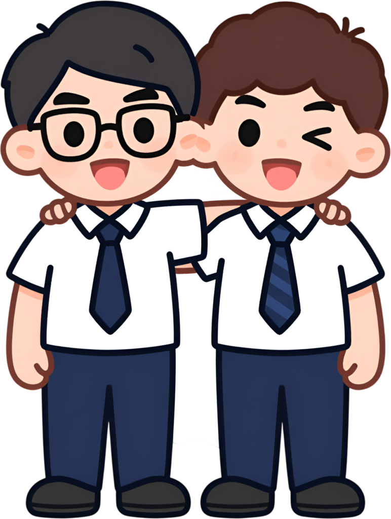 For academic projects, School Boys stand united, charming male Friends Cartoon PNG for educational clipart use