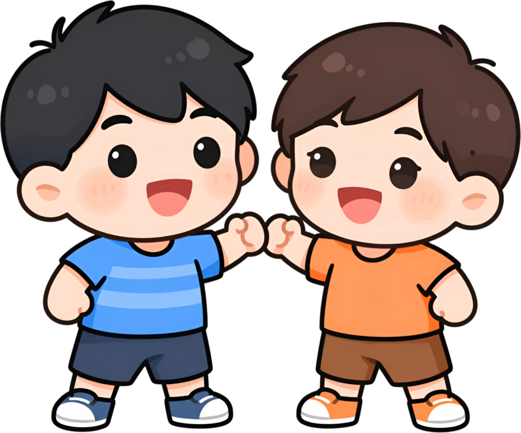 Celebrate teamwork with Fist Bump Boys, cool male Friends Cartoon PNG ideal for sports success clipart designs