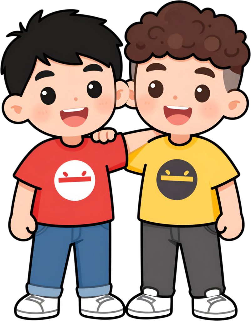 Embodying friendship, Casual Boys stand together, heartwarming male Friends Cartoon PNG for companionship clipart