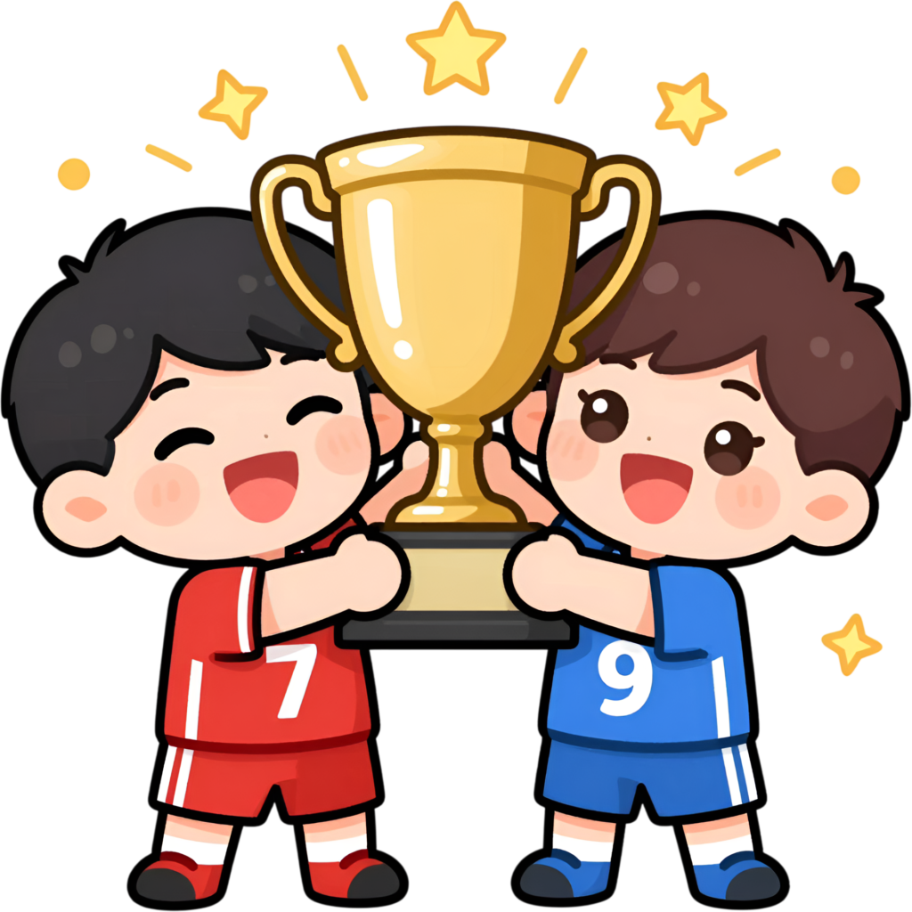 Commemorate victory, Winning Boys hold championship trophy, inspiring male Friends Cartoon PNG for triumph clipart