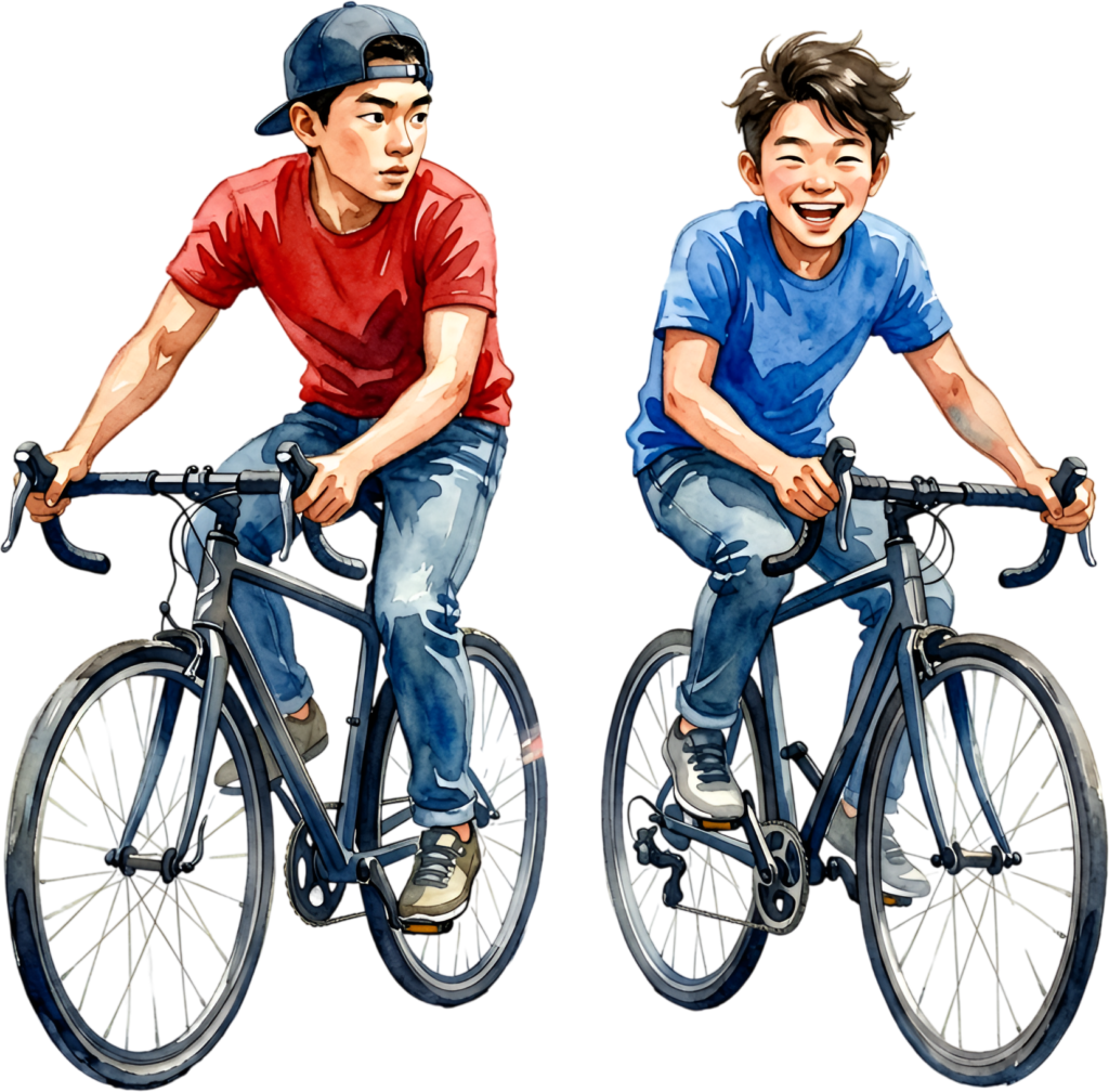 Envision happy Boys Biking PNG illustration featuring male best friends cycling, ideal transparent art