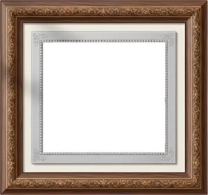 Traditional wood frame, silver inner illustration, elegant gold inlay PNG decor