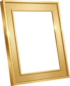 Angled golden picture frame illustration, textured elegant metallic PNG display