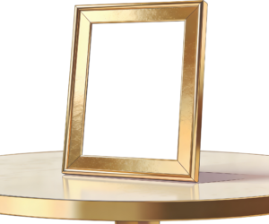Luxury gold frame on marble table illustration, chic interior display PNG prop