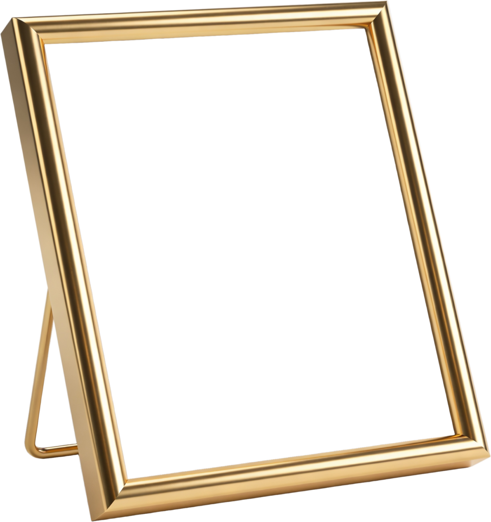 Golden tabletop frame with stand illustration, elegant display easel PNG mount 1 - Golden tabletop frame with stand illustration, elegant display easel PNG mount Free PNG Download