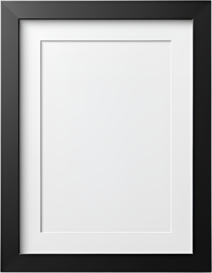 Minimalist black frame with mat, crisp white inner illustration, elegant PNG art