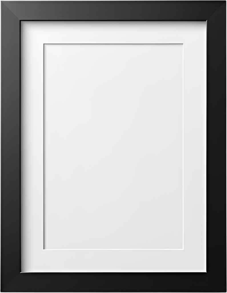 - Minimalist black frame with mat, crisp white inner illustration, elegant PNG art Free PNG Download
