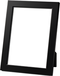Angled black frame with easel stand illustration, sleek desktop display PNG piece