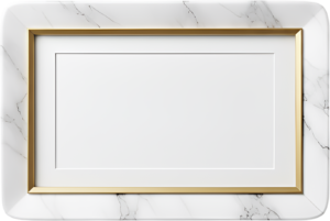 Upscale white marble frame with gold trim, a refined illustration PNG accent