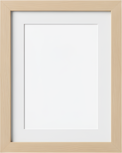 Natural light wood frame, matted vertical illustration, clean rustic PNG decor
