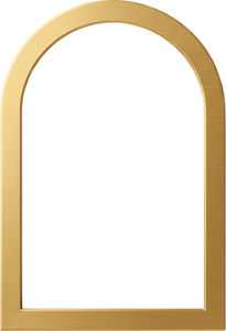 Modern brushed gold arch frame illustration, elegant metallic display PNG piece